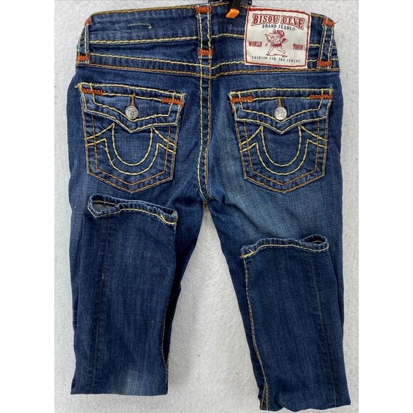 Bisou Deve Jeans Womens Size 5 Dark Wash Low Rise Straight Denim Flap Pockets - Picture 15 of 16